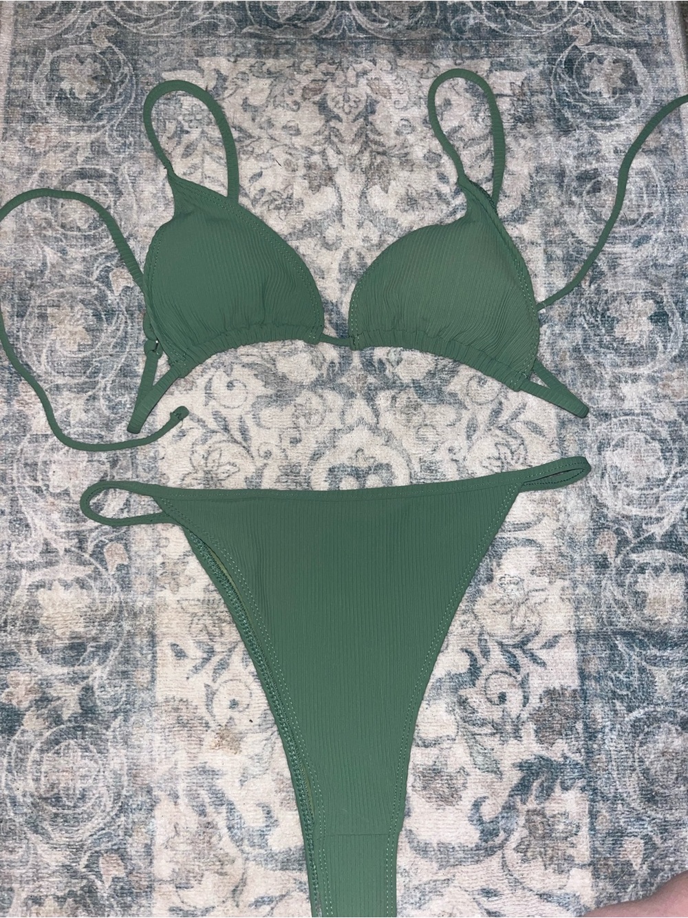 Double Zero Olive Green Ribbed Triangle Bikini Set
